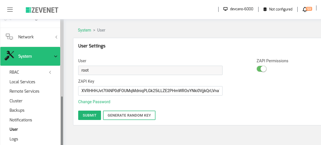 ZEVENET zcli zapi key configuration